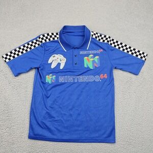 Vintage Nintendo 64 Polo Shirt Mens Medium‎ Blue Controller Checkered 96 90s